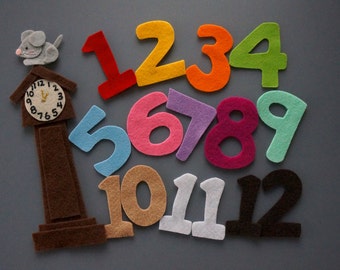 Hickory Dickory Dock Historia de fieltro Número Aprendizaje de historias de fieltro Canción infantil Historias de fieltro