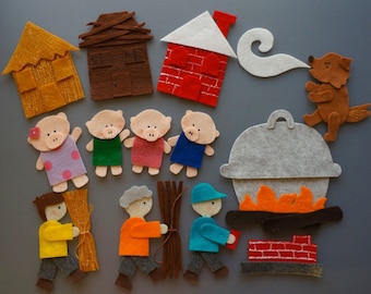 Three Little Pigs Felt Board Story, Three Little Pigs Felt Pieces, Felt Story Set Three Little Pigs
