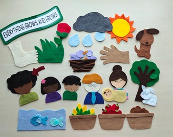 Everything Grows, Multicultural felt board story, Spring Felt Stories Felt Gift for preschool teachers Felt Board pieces