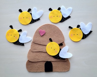 Five Little Bees Felt Set Felt Stories Felt Board Stories Flannel Board Story Circle Time Preschool stories Spring Felt Stories Bumblebees