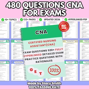 Può includere: Una guida allo studio rilegata a spirale per gli esami di Assistente Infermieristico Certificato (CNA). La copertina è verde e bianca, con il titolo "CNA" e "Certified Nursing Assistant (CNA)". La guida include oltre 520 domande d'esame, aggiornate al 2026.