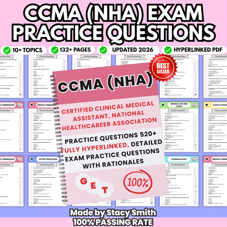 CCMA (NHA) Exam 2026 | NHA Certified Practice Questions | 520+ Q&amp;A, 10 Topics (digital Download ...