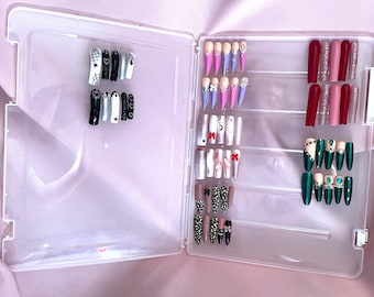 Nail storage box. Sold empty. Large model with stickers. Press-on nails, false nails.
