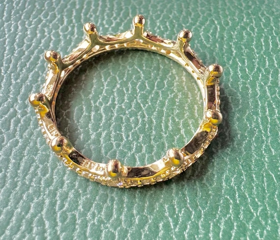 Original Pandora Clear Sparkling Crown Ring 168654C01 Gold Plated 14k New