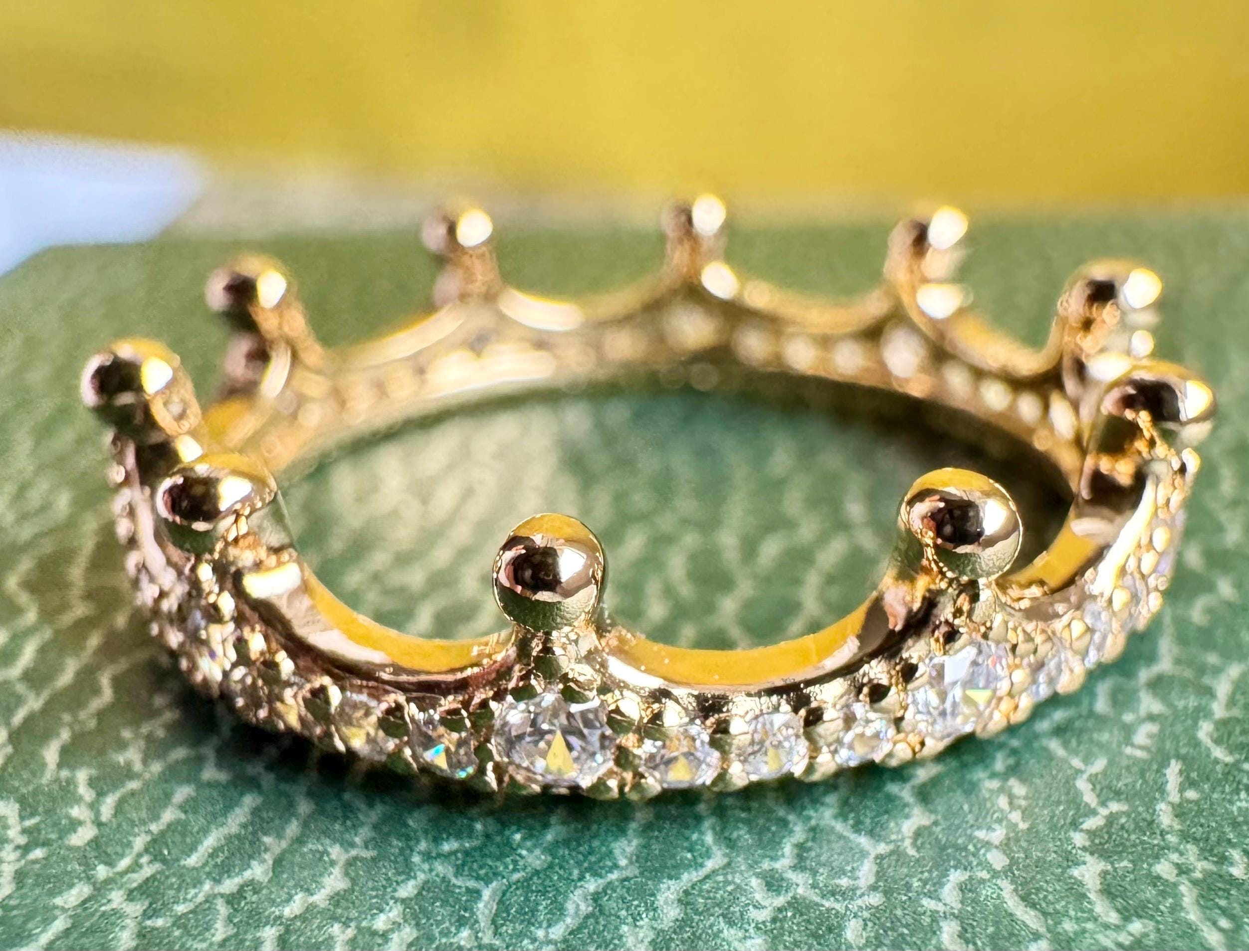 Original Pandora Clear Sparkling Crown Ring 168654C01 Gold Plated 14k New