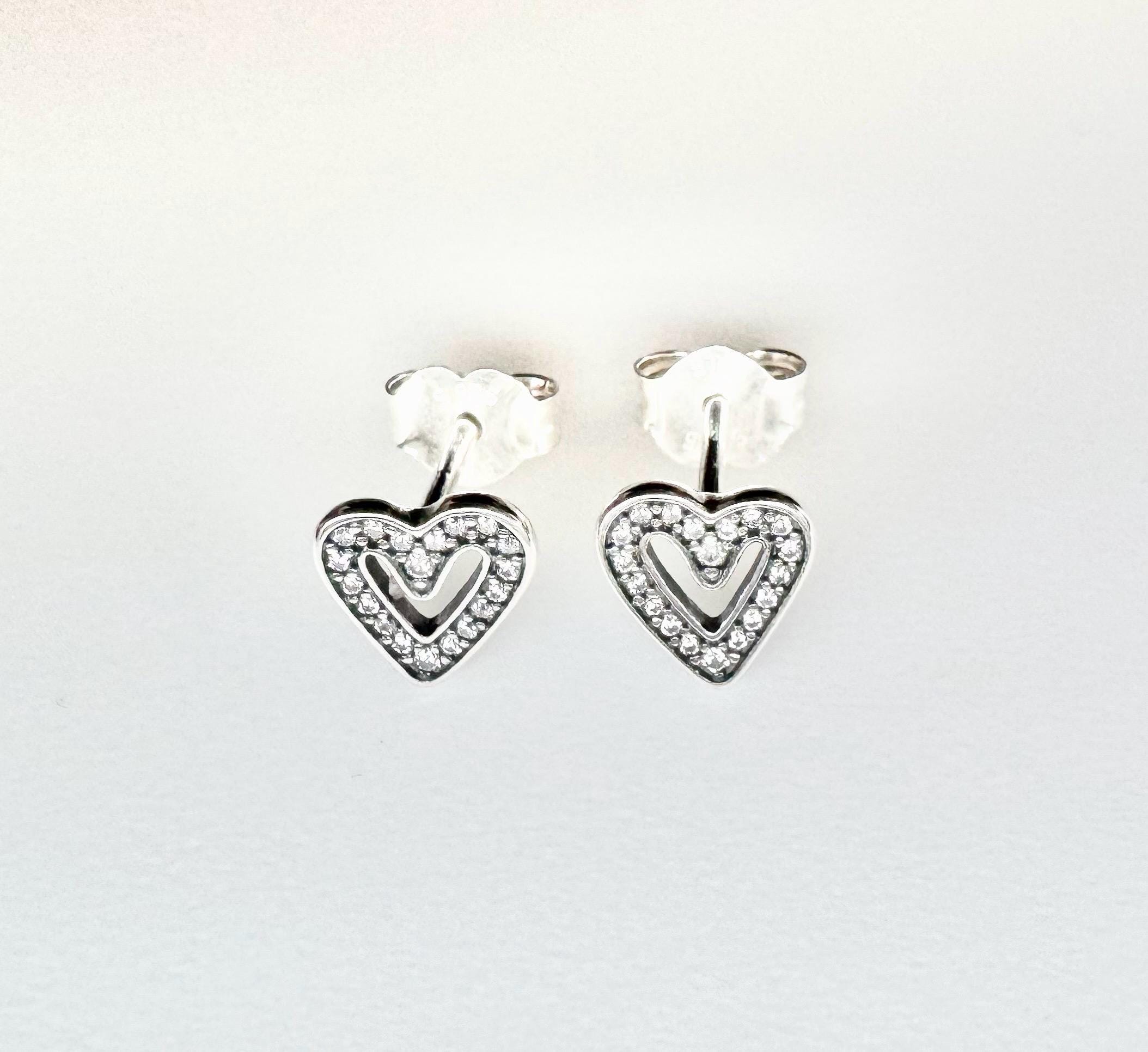 Original Pandora Earrings Studs Sparkling Freehand Hearts