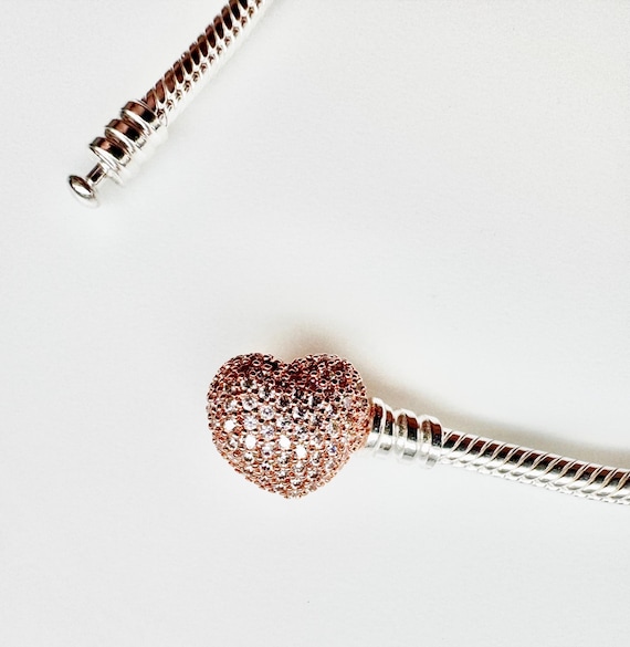 Original PANDORA Bracelet With Pavé Heart Clasp, PANDORA Rose