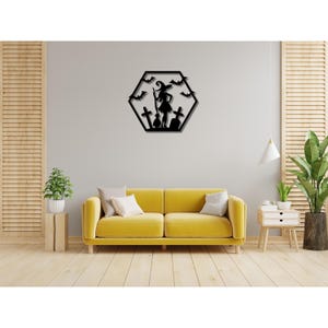 Witch and Bats Halloween Metal Sign