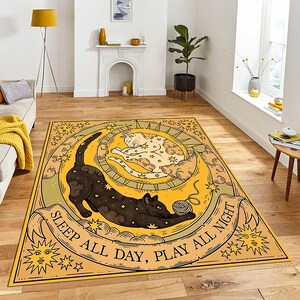 Tapete para gatos com tema místico do zodíaco celestial e astrologia, tapete para gatos com tema de lua e sol, tapete para gatos com tema de noite estrelada
