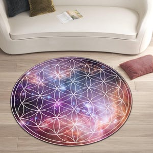 Flower of Life Rug, Mystical Round Rug,Cosmic Design Rug,Galaxy Rug,Zen Meditation Rug,Celestial Floor Mat,Boho Spiritual Decor,Washable Rug