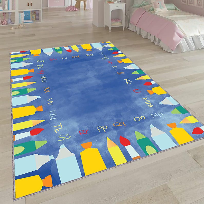 Alphabet Classroom Rug: Colorful Kids Learning Mat, Nursery ...