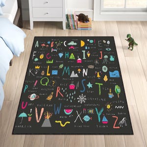Alfombra infantil con el alfabeto: ¡Aprender es divertido, letra por letra! Alfombra infantil lavable con el alfabeto colorido, decoración infantil.