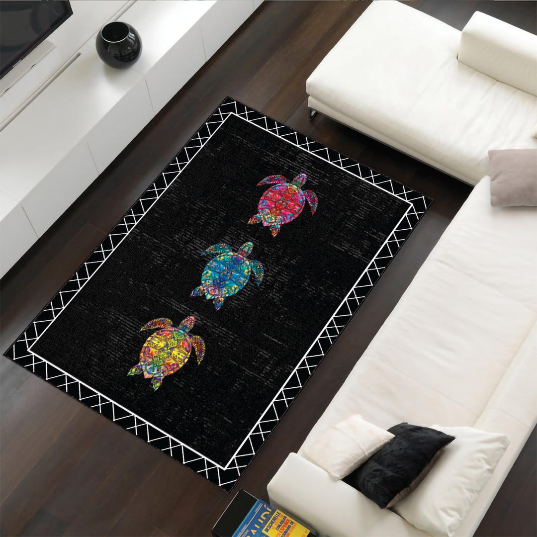 Throw Rug Turtle Colorful Sea Turtle Rug: Tribal Kids Room Decor, Washable - Etsy