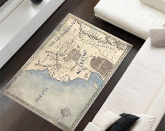 Beleriand Map Rug: Fantasy Gamer Room Decor, Washable Area Rug