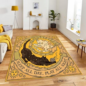 Mystic Celestial Zodiac & Astrology Cat Rug, Moon And Sun Cat Rug, Starry Night Rug