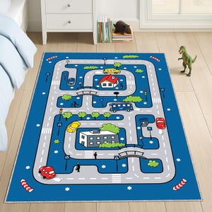 Car Track Rug – City Street Driving Play Mat, Soft Washable Traffic Rug for Toddlers, Boys Room or Nursery Decor, Creative Gift for Kids