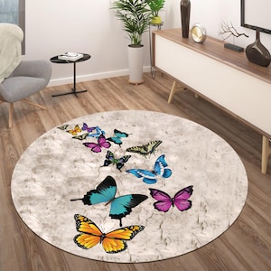 Butterfly Rug – A Whimsical Touch of Nature for Your Home & Boho Artistic Nature Washable Colorful Butterfly Rug,