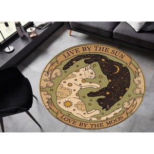 Yin Yang Cat Rug, Round Celestial Cat Carpet, Sun and Moon Decor, Astrology Floor Mat, Witchy Aesthetic Home Rug