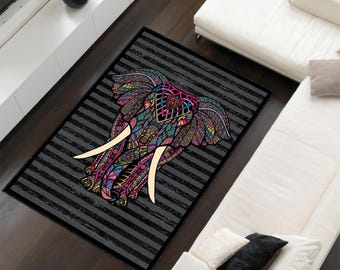 Colorful Elephant Rug – Artistic Boho Animal Decor for Modern Spaces