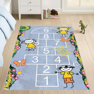 Hopscotch Play Rug &Colorful Cartoon Style Interactive Rug for Kids,Washable Soft Nursery Game Mat,Fun Birthday Gift for Toddler Girl or Boy