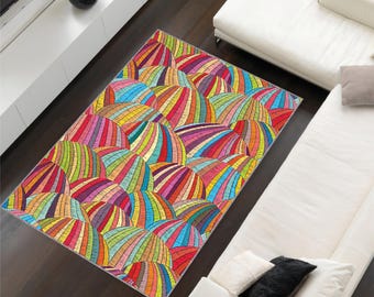 Rainbow Abstract Rug: Washable Modern Art Floor Decor