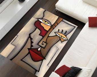 Abstract Face Picasso Rug: Modern Art Floor Mat