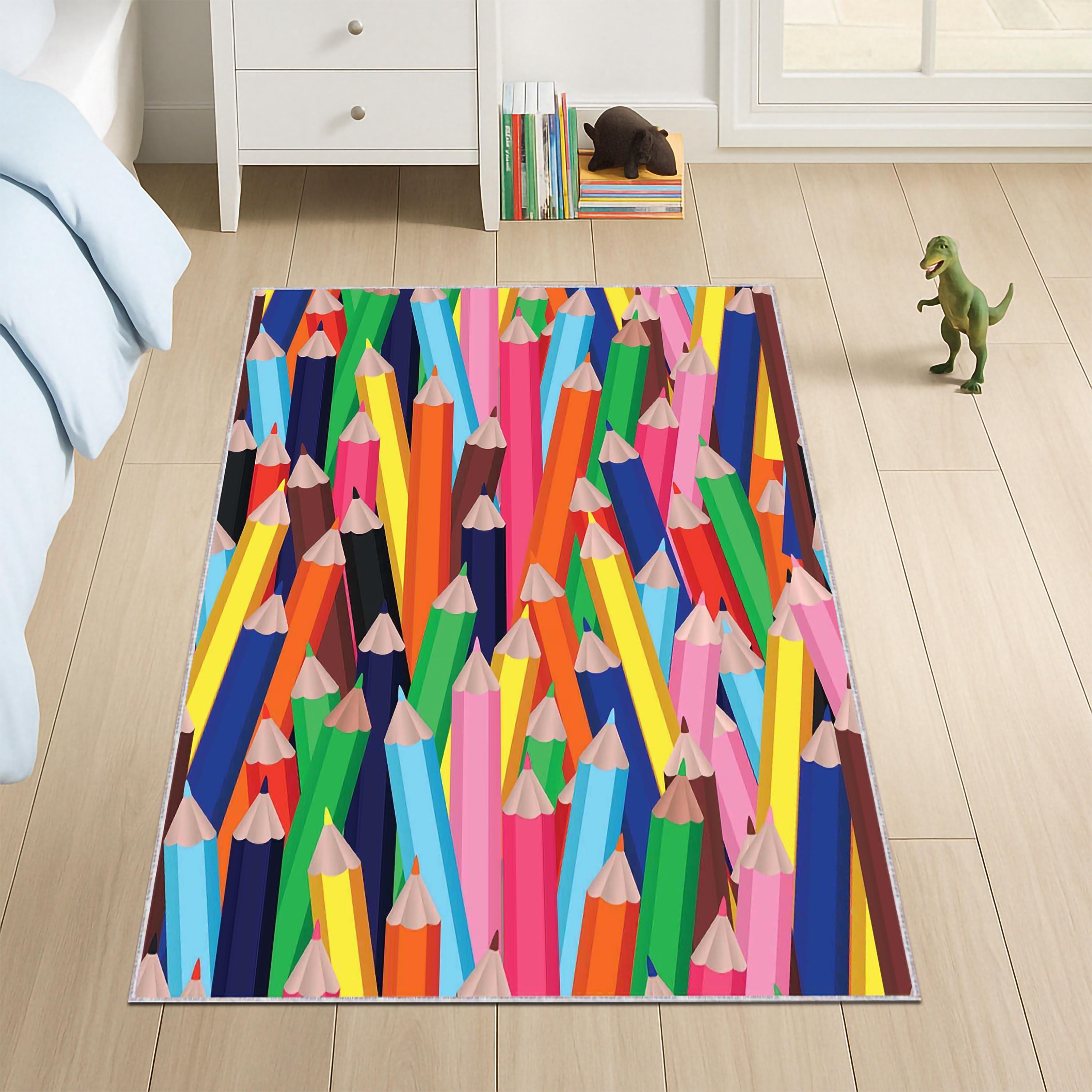 Colorful Pencil Rug: Fun Cartoon Kids Room Decor - Etsy