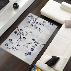 Cherry Blossom Rug | Japanese Flower Rug, Minimalist Floral Rug for Zen Home Decor, Washable Entryway & Bedroom Rug – Housewarming Gift