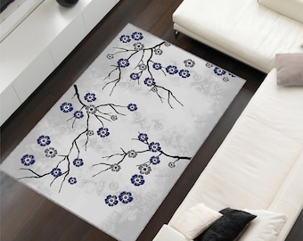 Cherry Blossom Rug: Washable Japanese Floral Accent Rug