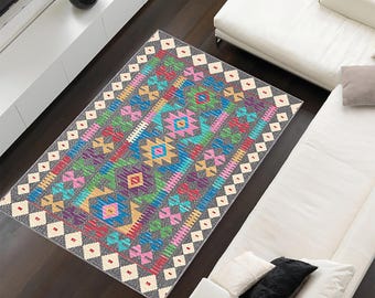 Alfombra bohemia colorida: patrón tribal étnico lavable