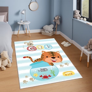 Leuk kattenkleed – Kleurrijke cartoon dierenmat voor kinderkamers, kinderdagverblijven en speelkamers