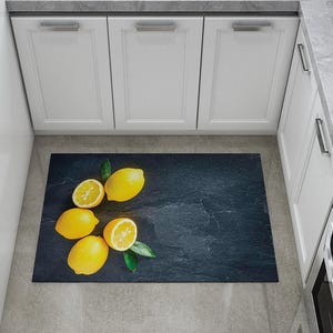 Lemon Patterned Kitchen Rug, Dining Room Rug, Lemon Rug, Fruit Rug, Fruit Patterned Rug, Lemon Patterned Rug, Modern Rug, Citrus Themed