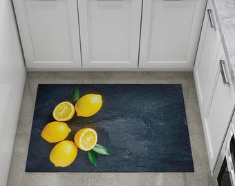Tapete de cozinha com padrão limão: decoração cítrica para sala de jantar