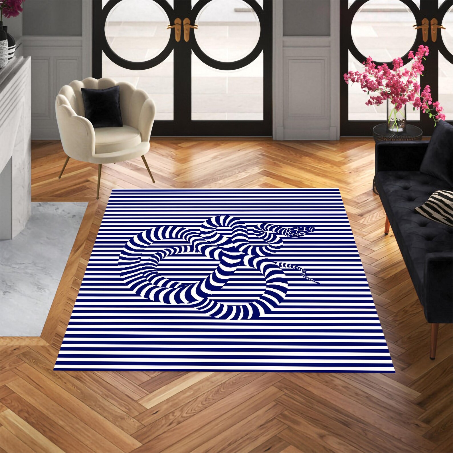 Optical Illusion Snake Rug: Abstract Geometric Art, Washable - Etsy