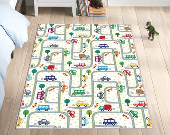 Kids Car Rug: Colorful Road Map Play Mat