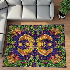 Egyptian Scarab Rug | Ancient Mythology Carpet | Pharaoh & Symbolic Design Area Rug | Boho Egyptian Home Decor