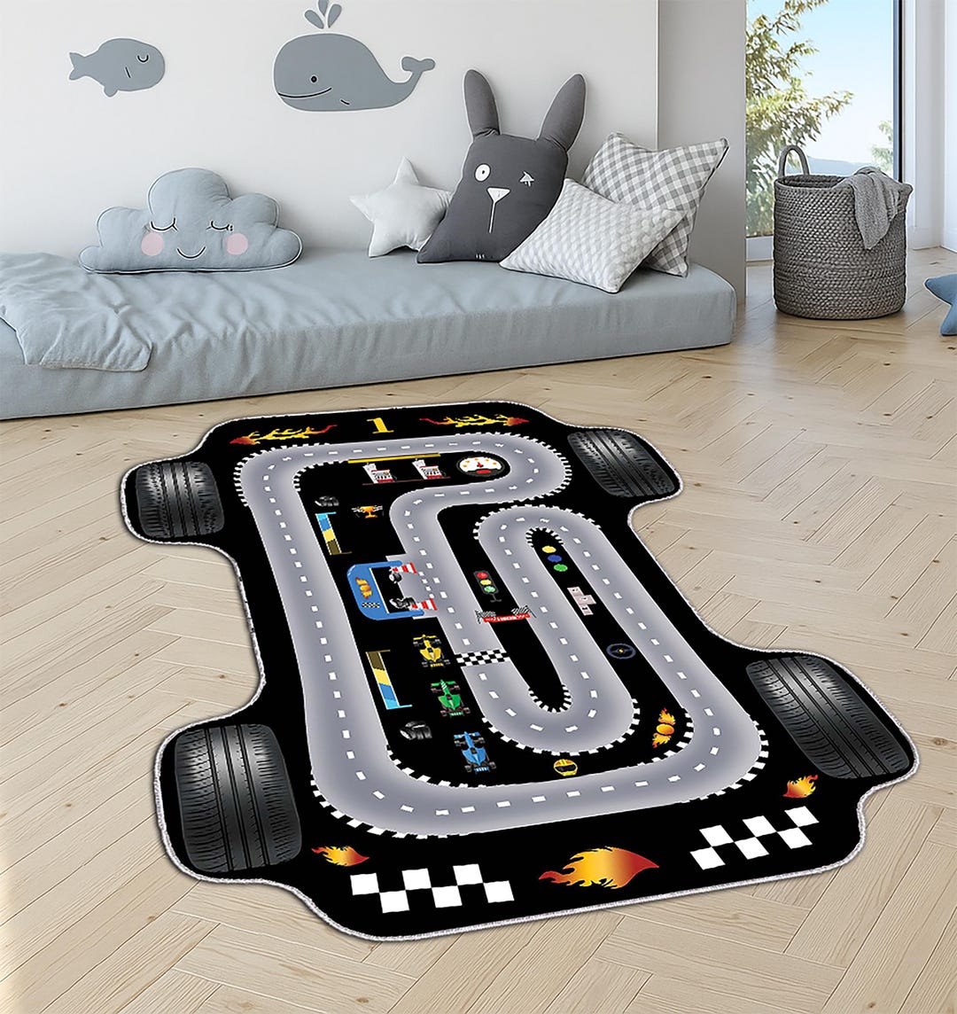 Race Track Play Rug: Washable Kids Car Mat for Boys Room - Etsy
