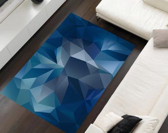 Modern Geometric Blue Rug | Abstract Digital Carpet | Living Room Floor Mat