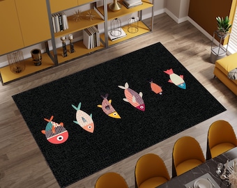 Alfombra de peces de colores: estilo casa de playa marina, lavable para cocina