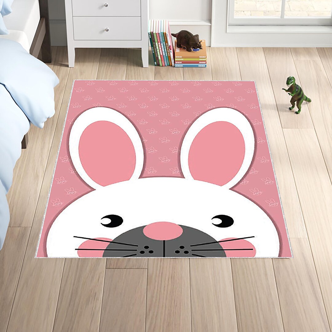 Pink Rabbit Play Mat Bunny Play Mat: Soft Pink Nursery Rug, Animal Theme Carpet - Etsy