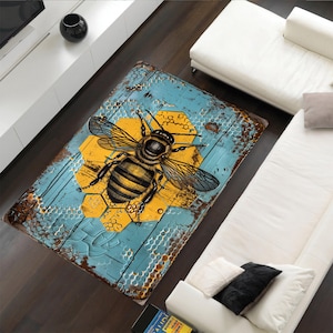 Alfombra de abeja, alfombra de abeja, alfombra de nido de abeja, alfombra vintage de abeja, decoración rústica de abeja, alfombra de granja, decoración de granja, decoración rústica, alfombra lavable, regalos para amantes de las abejas