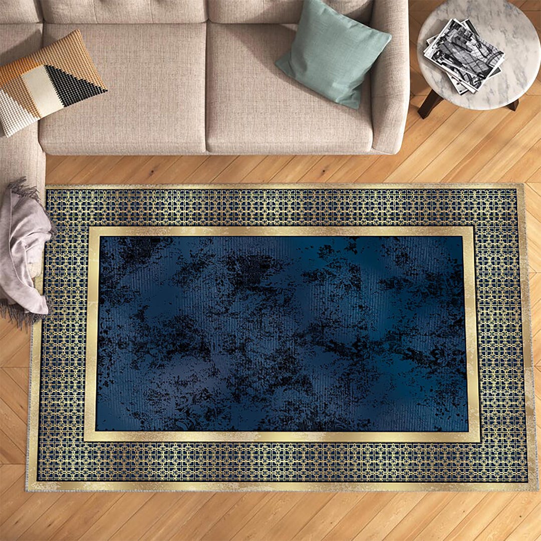 Gold Frame Navy Blue Rug, Area Rugs 8x10, Area Rugs 5x8, Navy Blue Rug ...