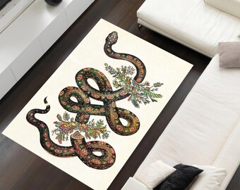 Snake and Flowers Area Rug: Washable Animal Print Rug