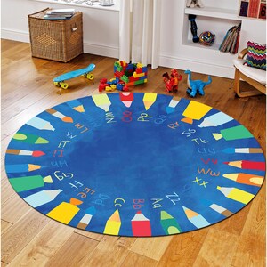 Colorful Round Alphabet Kids Room Rug & Homeschool Learning Nonslip ...