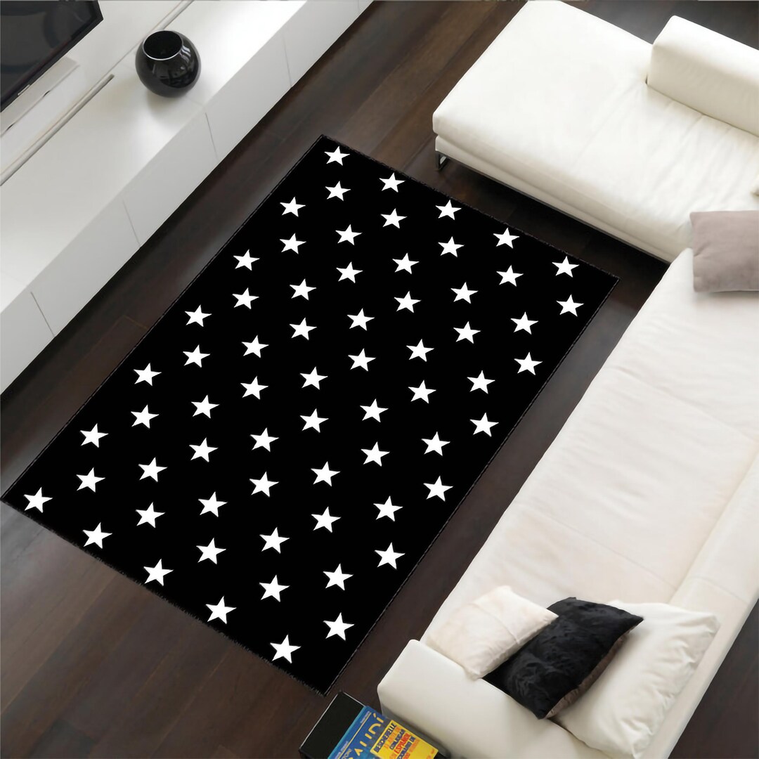 Black and White Star Rug: Washable Modern Decor - Etsy