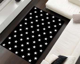 Black and White Star Rug: Washable Modern Decor