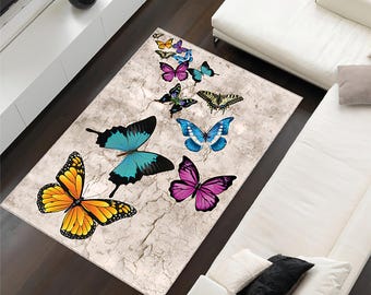 Vibrant Butterfly Area Rug: Washable Boho Spring Decor