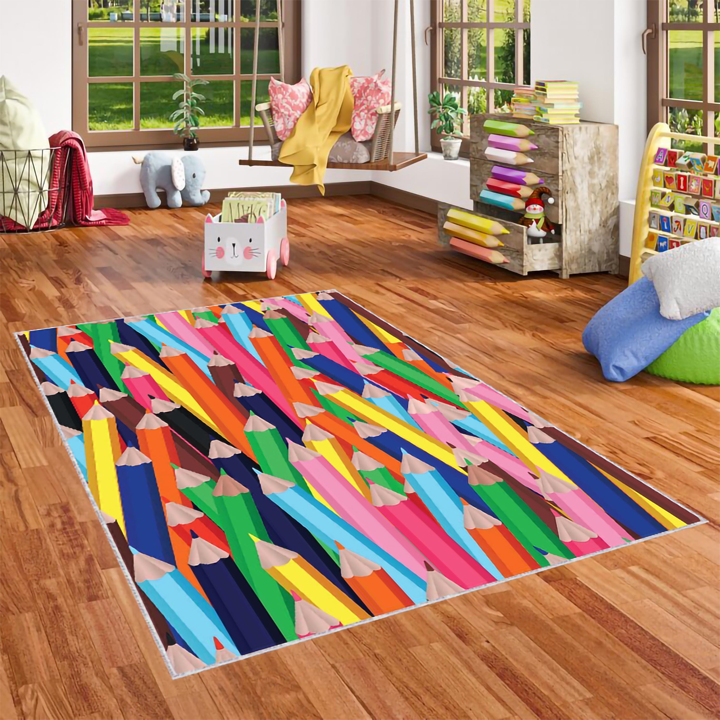 Colorful Pencil Rug: Fun Cartoon Kids Room Decor - Etsy