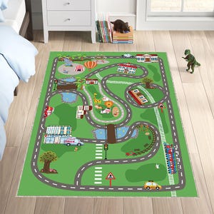 City Road Play Mat for Kids, Zoo, Train & Traffic Carpet, Educational Play Rug for Toddlers, Boys Room Decor, Car Playmat, Large Size