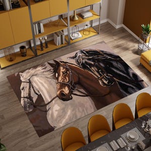 Three Dynamic Horses Portrait Art & Equestrian Decor- Bedroom-Area-Living Room Rug, Washable Rug